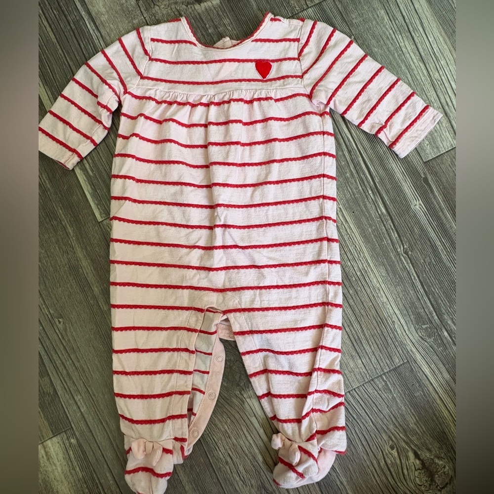 Baby Girls Pink and Red Striped One-Piece Footed Romper